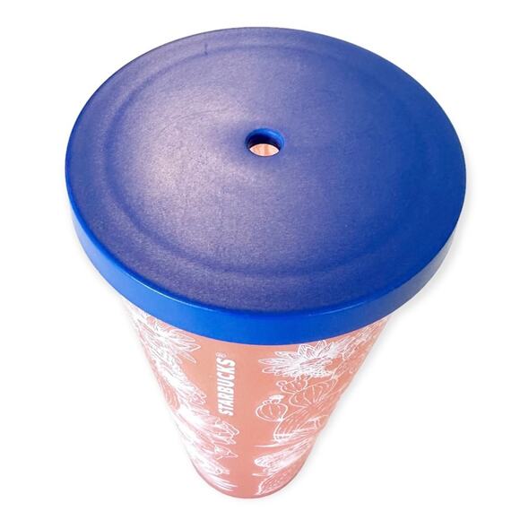 2019 Starbucks Coral Soft Touch Cactus 24 oz Tumbler Cup Blue Lid Collectible - Picture 3 of 8